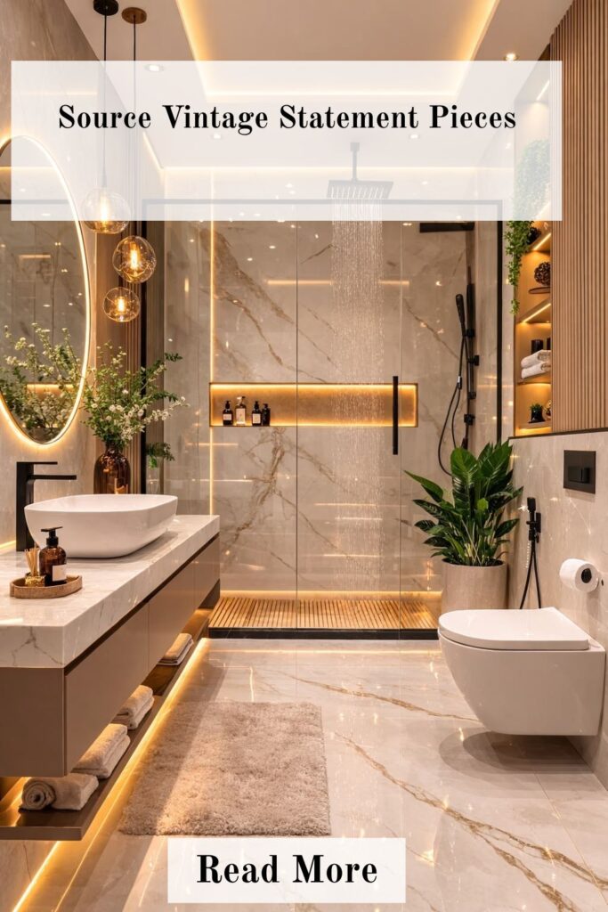 Small bathroom featuring vintage statement pieces for timeless charm and character