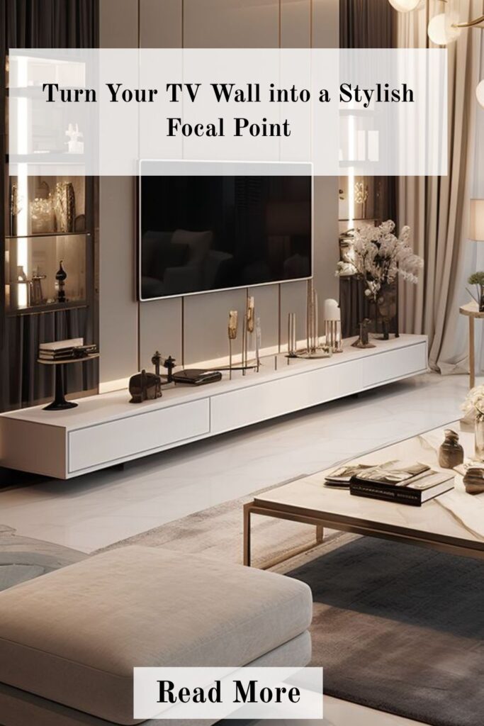Stylish TV feature wall with modern decor, built-in shelving, and elegant finishes, creating a striking focal point in a contemporary living room.