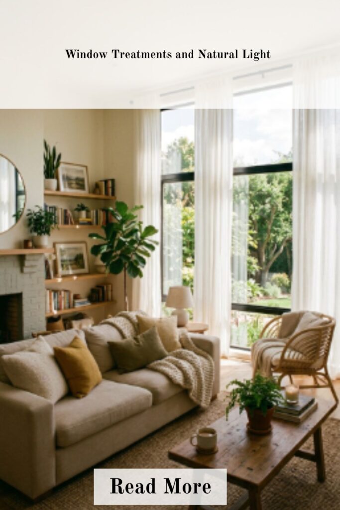 Window treatments and natural light in a cozy living room
