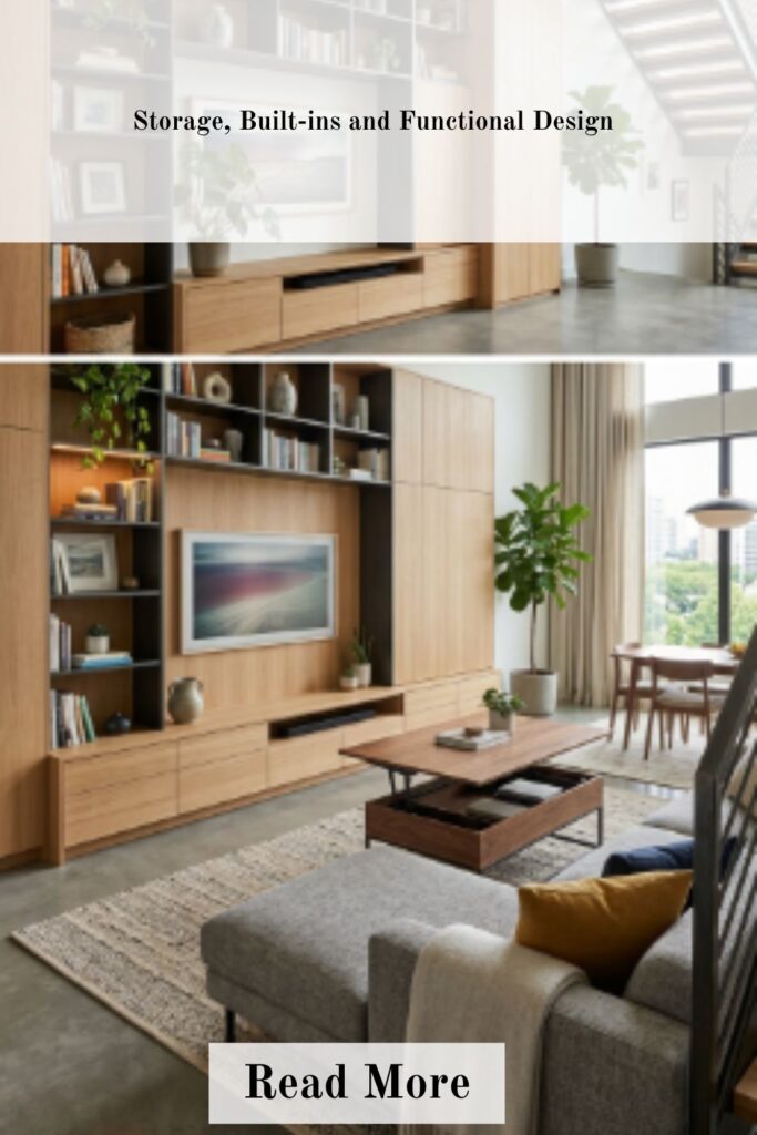 Storage built-ins and functional living room design ideas