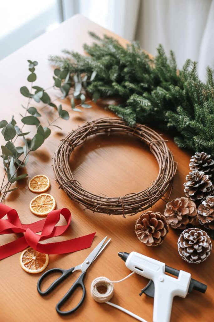What materials work best for simple Christmas wreaths?