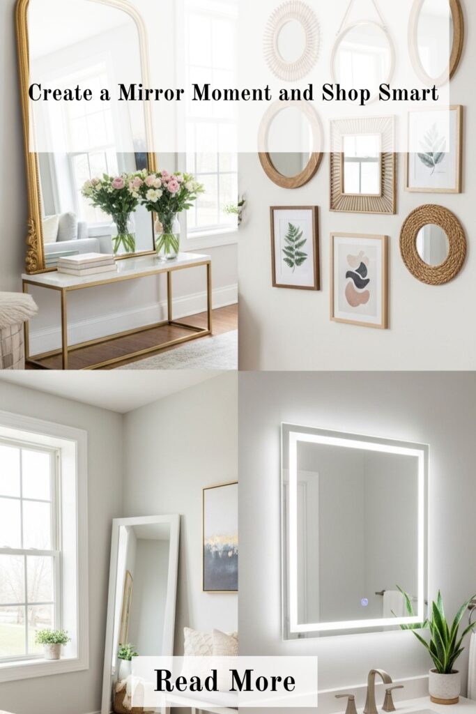 Stylish living room featuring a curated mirror wall arrangement that reflects natural light and enhances space with elegant decor